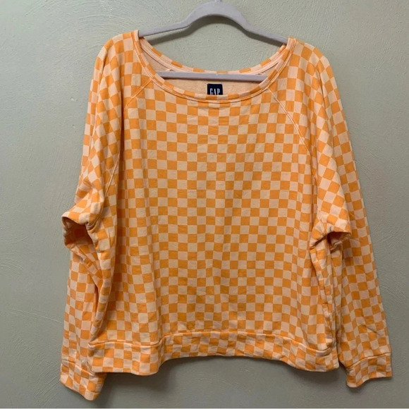 GAP Raglan Long Sleeve Pullover Orange Check Large Tall - Picture 1 of 6
